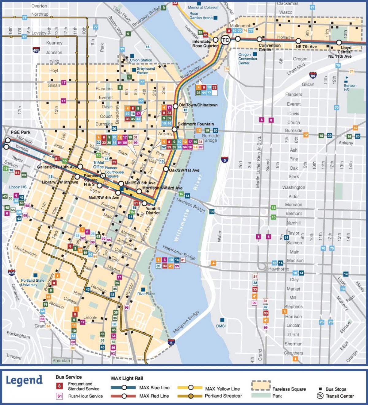 Portland Oregon public transit map